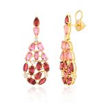Brinco Ouro 18K Longo com Turmalinas Rosa, Rodolitas e Topázios