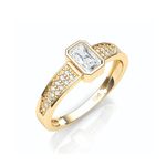 Anel em Ouro 18K com Brilhantes e Safira Retangular