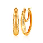 Brinco de Ouro 18K Argola Alongada Detalhe Duplo e Filigrana 