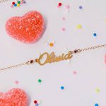 Pulseira Infantil Nome Personalizado com Rubis em Ouro 18K