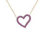 Gargantilha Ouro 18k Pingente Coração Com Safiras Rosa