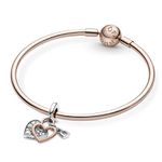 Charm Pandora Pendente Coração e Cadeado em Dois Tons