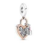 Charm Pandora Pendente Coração e Cadeado em Dois Tons