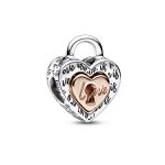Charm Pandora Divisível Coração Cadeado Dois Tons