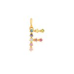 Pingente de Letra F de Ouro 18K Pedras Naturais Coloridas