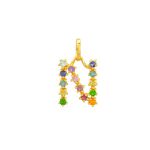 Pingente de Letra N de Ouro 18K Pedras Naturais Coloridas
