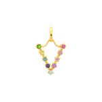 Pingente de Letra V de Ouro 18K Pedras Naturais Coloridas