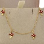 Pulseira Infantil de Ouro 18K Cogumelos Esmaltados Pendentes