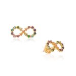 Brinco Infinito Pedras Naturais Coloridas Ouro 18K