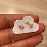 Brinco Coração Com Zircônia Rosa 6mm Ouro 18K 