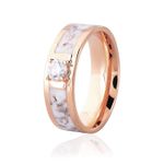 Aliança Marmorizada 6mm Ouro Rosé 18K Pigmento Branco e Brilhante 