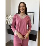 Pijama Longo Rosa Seco Modelo Paula 