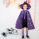 Kit Capa + Chapéu Mago Estrelado Roxo