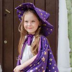 Kit Capa + Chapéu Mago Estrelado Roxo
