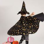 Kit Capa + Chapéu Mago Estrelado Preto Halloween
