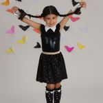 Saia Brilho Doce Paetê Preto Halloween