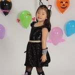 Saia Brilho Doce Paetê Preto Halloween