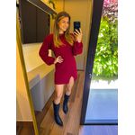 VESTIDO TRICÔ MANGA LONGA VINHO