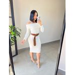 VESTIDO CANELADO OMBRO A OMBRO OFF WHITE