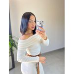 VESTIDO CANELADO OMBRO A OMBRO OFF WHITE