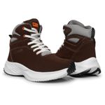 Bota Tênis Fitness Masculino Cano Alto De Couro Café/Laranja