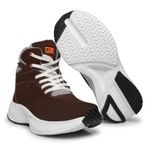 Bota Tênis Fitness Masculino Cano Alto De Couro Café/Laranja
