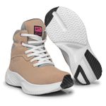 Bota Tênis Fitness Masculino Cano Alto De Couro Marfim/Rosa