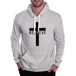 Moletom Believe Masculino Canguru Cinza Claro