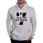 Moletom 7 New York Masculino Canguru Com Capuz Cinza Claro