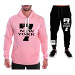 Conjunto Moletom Masculino 7 New York Blusa Rosa Claro e Calça Preta 