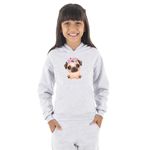 Moletom Canguru Infantil Menina Dog Pug Benellys Cinza Claro