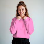 Blusa Moletom Careca Lisa Premium Slim Algodão Mácio Rosa Chiclete