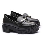 Mocassim Molly Feminino Tratorado Preto com Metal Prata