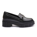 Mocassim Molly Feminino Tratorado Preto com Metal Prata