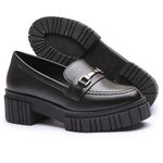 Mocassim Molly Feminino Tratorado Preto com Metal Prata
