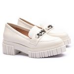 Mocassim Molly Feminino Tratorado Off White com Metal Prata