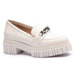 Mocassim Molly Feminino Tratorado Off White com Metal Prata