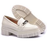Mocassim Molly Feminino Tratorado Off White com Metal Prata