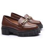 Mocassim Molly Feminino Tratorado Capuccino com Metal Dourado