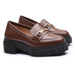 Mocassim Molly Feminino Tratorado Capuccino com Metal Dourado