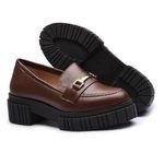 Mocassim Molly Feminino Tratorado Capuccino com Metal Dourado