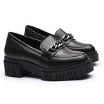Mocassim Molly Feminino Tratorado Preto com Metal Prata