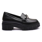 Mocassim Molly Feminino Tratorado Preto com Metal Prata