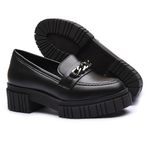 Mocassim Molly Feminino Tratorado Preto com Metal Prata