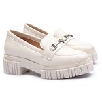 Mocassim Molly Feminino Tratorado Off White com Metal Prata
