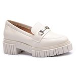 Mocassim Molly Feminino Tratorado Off White com Metal Prata