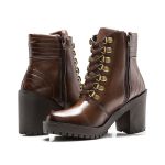 Coturno Molly Feminino Valentina com Metal Triangular Dourado e Atacador - Capuccino