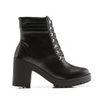 Coturno Molly Feminino Valentina com Metal Triangular Prata e Atacador - Preto