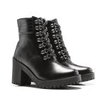 Coturno Molly Feminino Valentina com Metal Triangular Prata e Atacador - Preto