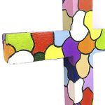 Crucifixo em madeira pintado 25cm - colorido